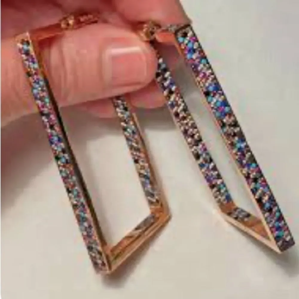 Statement yellow gold plated vintage rectangular earrings in 925 silver
